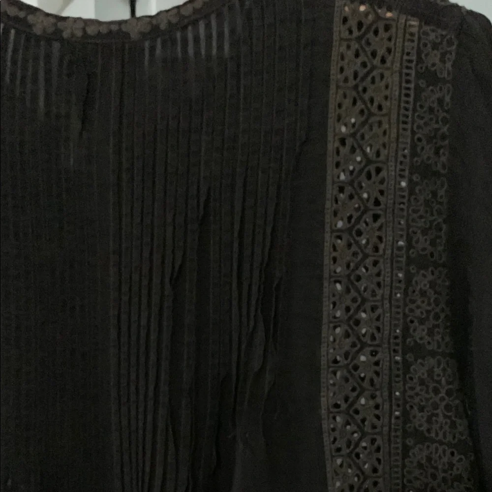 Johnny Was Brown Lace Ruffled Tunic with Mandarin Collar - Picture 4 of 12